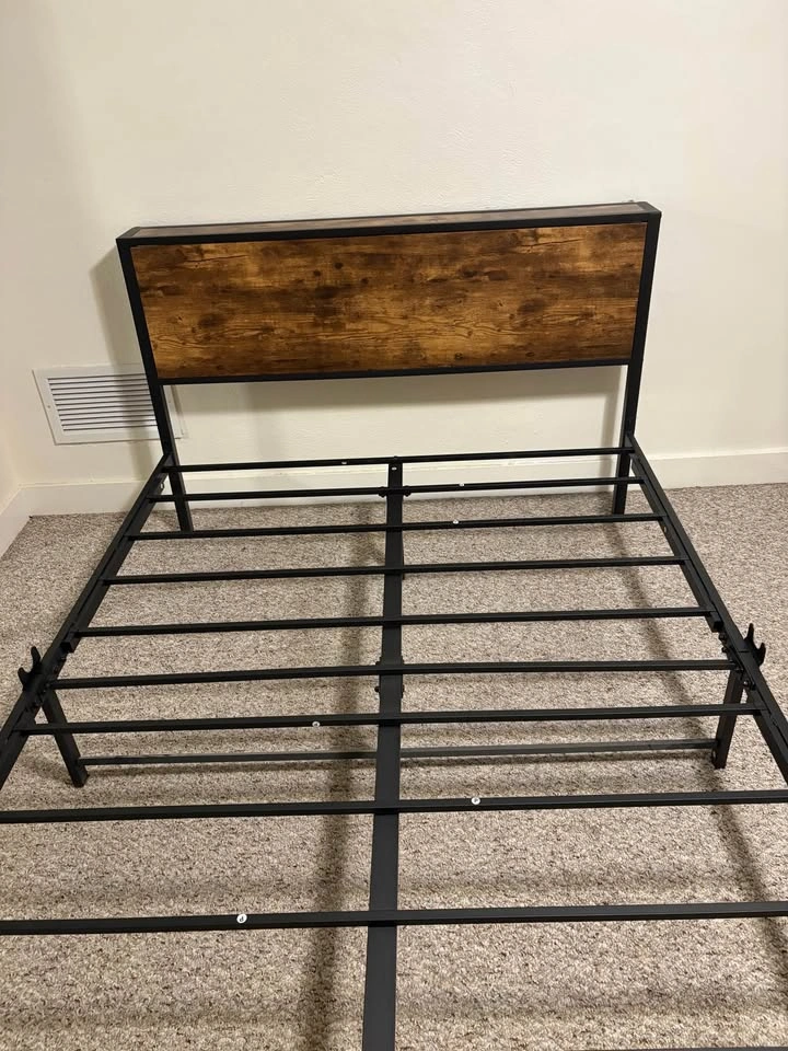 Full Metal Platform Bed Frame w/ Wood Headboard + Optional Mattr - photo 2