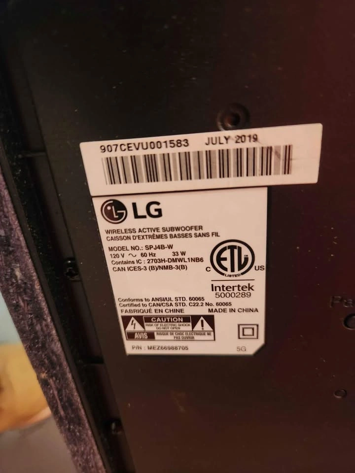 LG SUBWOOFER WIRELESS - photo 2