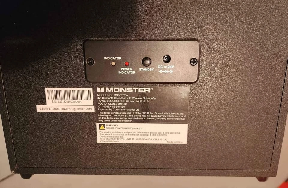Monster Bluetooth Soundbar w/ Wireless Subwoofer - photo 2
