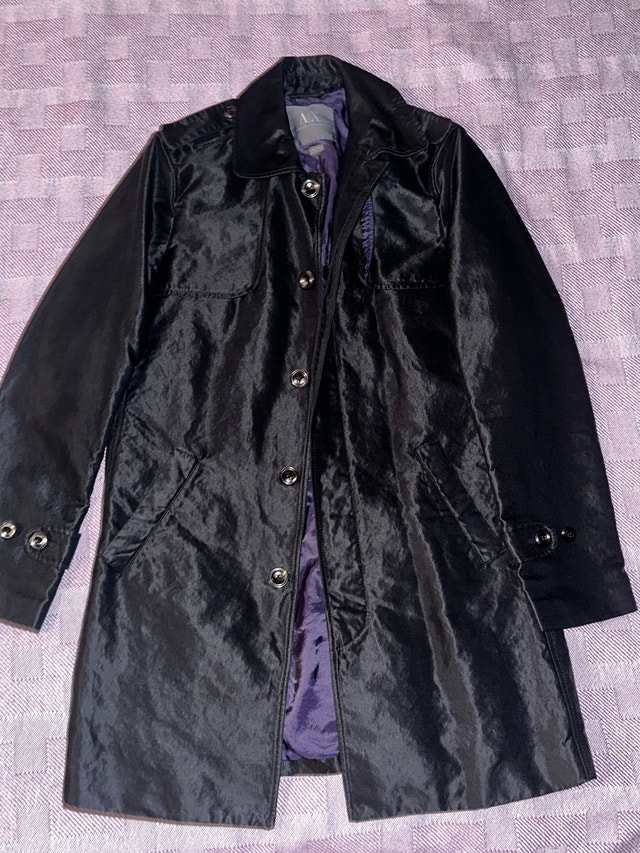 Armani exchange trench coat black nylon with purple lining