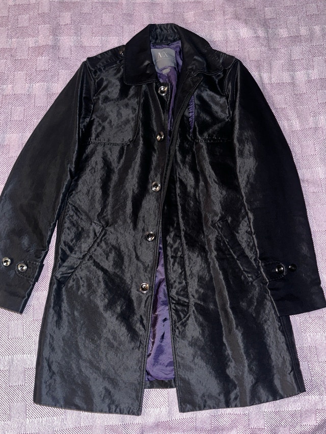 Armani exchange trench coat black nylon with purple lining - photo 3