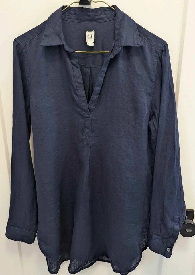 GAP Navy Linen Blend Blouse - Lightweight Relaxed Fit - photo 2