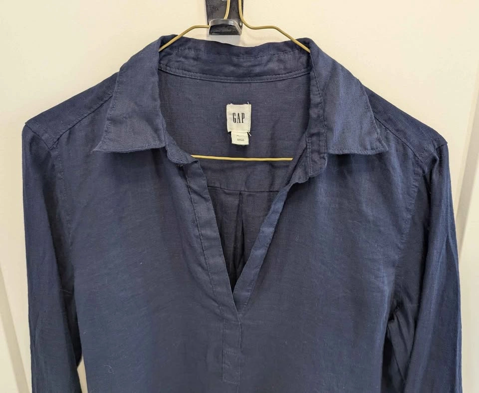 GAP Navy Linen Blend Blouse - Lightweight Relaxed Fit - photo 3