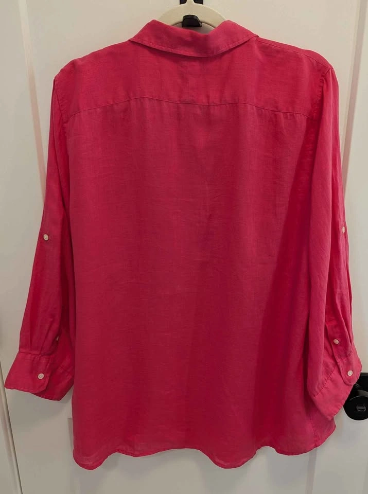 Lauren Ralph Lauren Pink Linen Blouse Button Front Summer Top XL - photo 4