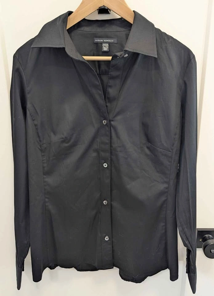 Banana Republic Black Button-Up Blouse Classic Long Sleeve XL - photo 2