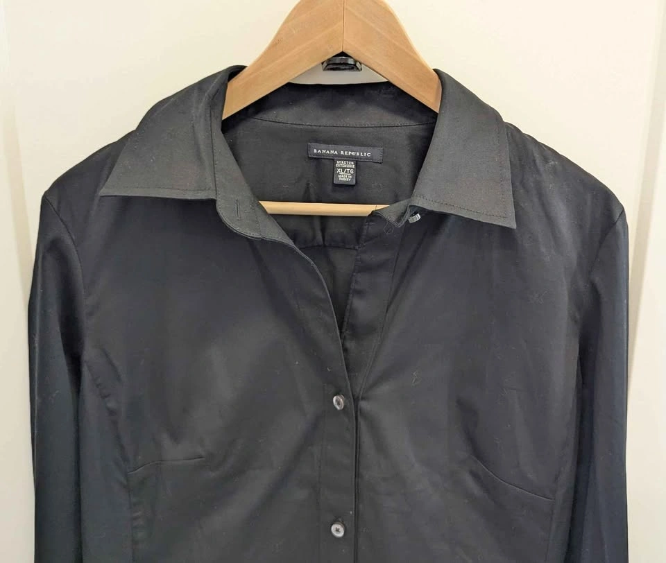 Banana Republic Black Button-Up Blouse Classic Long Sleeve XL - photo 3