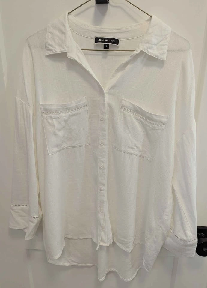 Melanie Lyne White Linen Blend Blouse - Size 6 - photo 2
