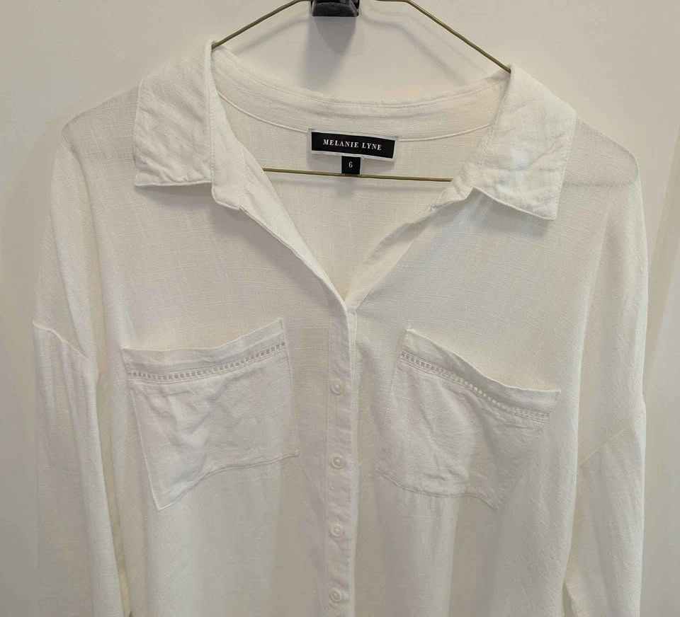 Melanie Lyne White Linen Blend Blouse - Size 6 - photo 3