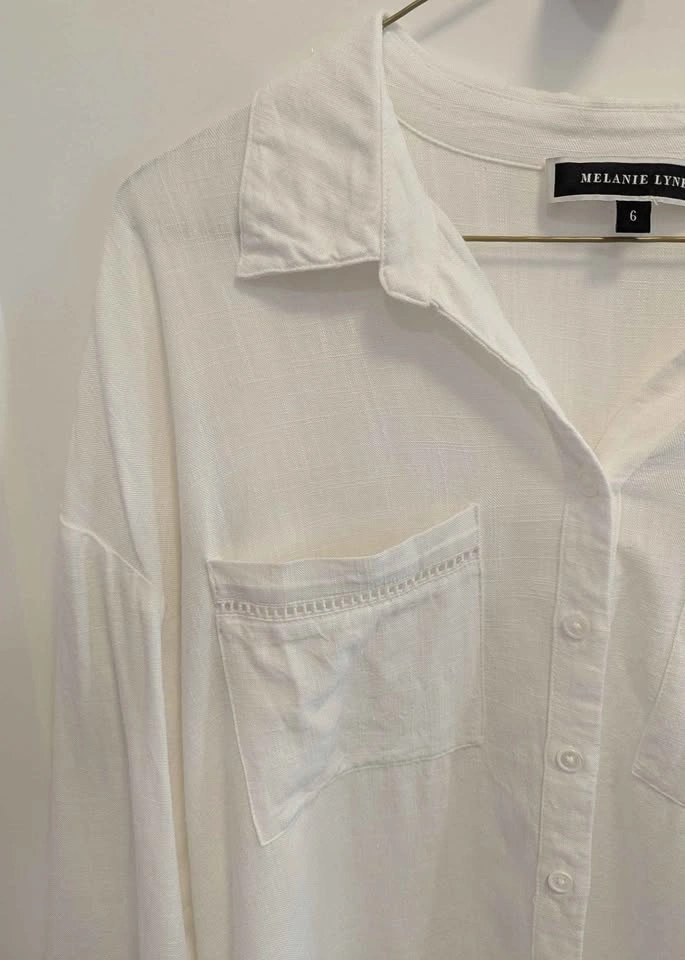 Melanie Lyne White Linen Blend Blouse - Size 6 - photo 4
