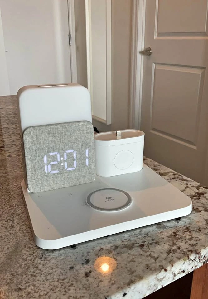 3-in-1 Wireless Charger w/ Clock & Speaker (iPhone+AirPods)