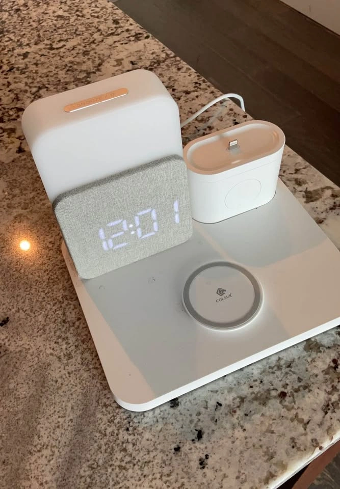 3-in-1 Wireless Charger w/ Clock & Speaker (iPhone+AirPods) - photo 2