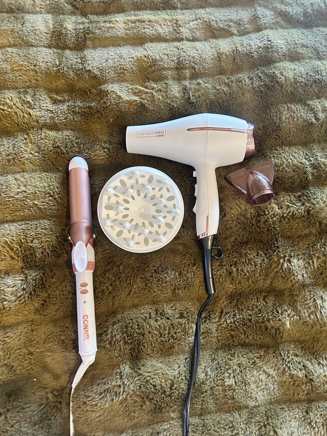 Blow dryer with attachments and curling iron