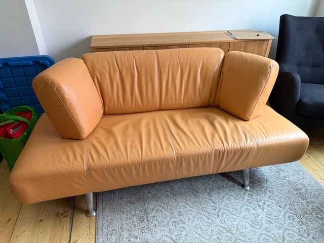 Orange leather sofa