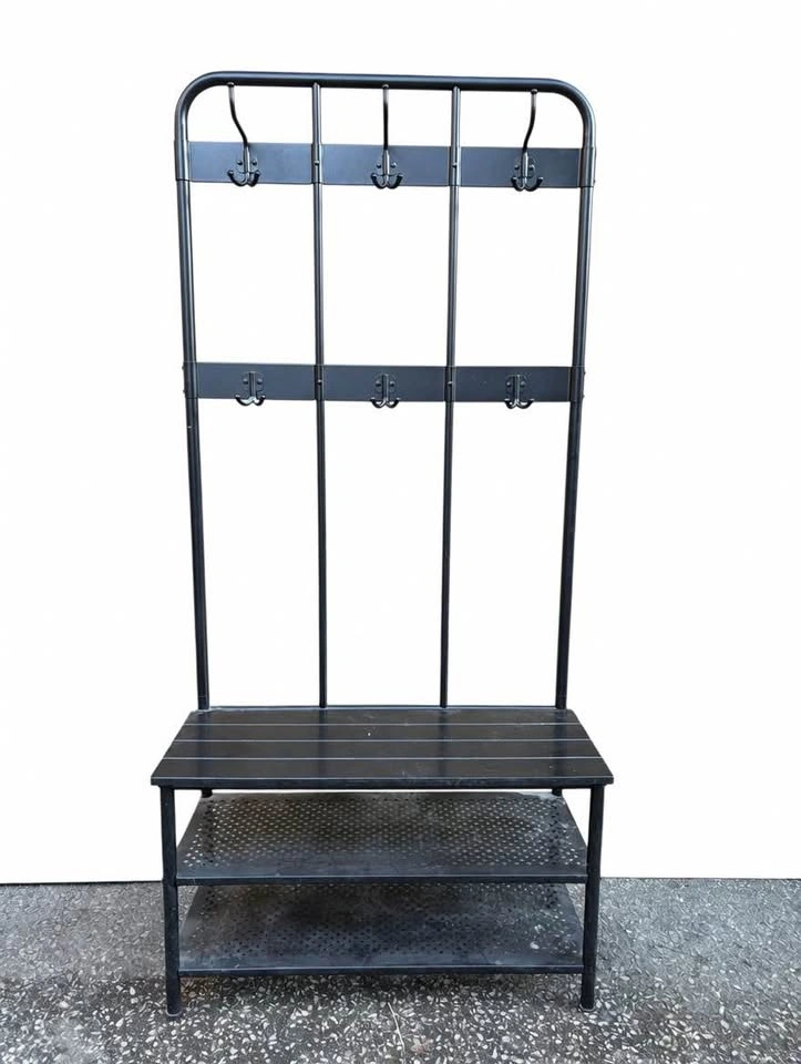 Black Metal Hall Coat Hanger with Bench & Shoe Storage - photo 2
