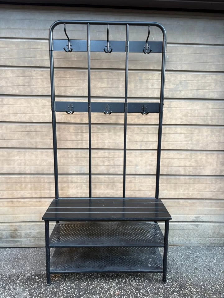Black Metal Hall Coat Hanger with Bench & Shoe Storage - photo 3