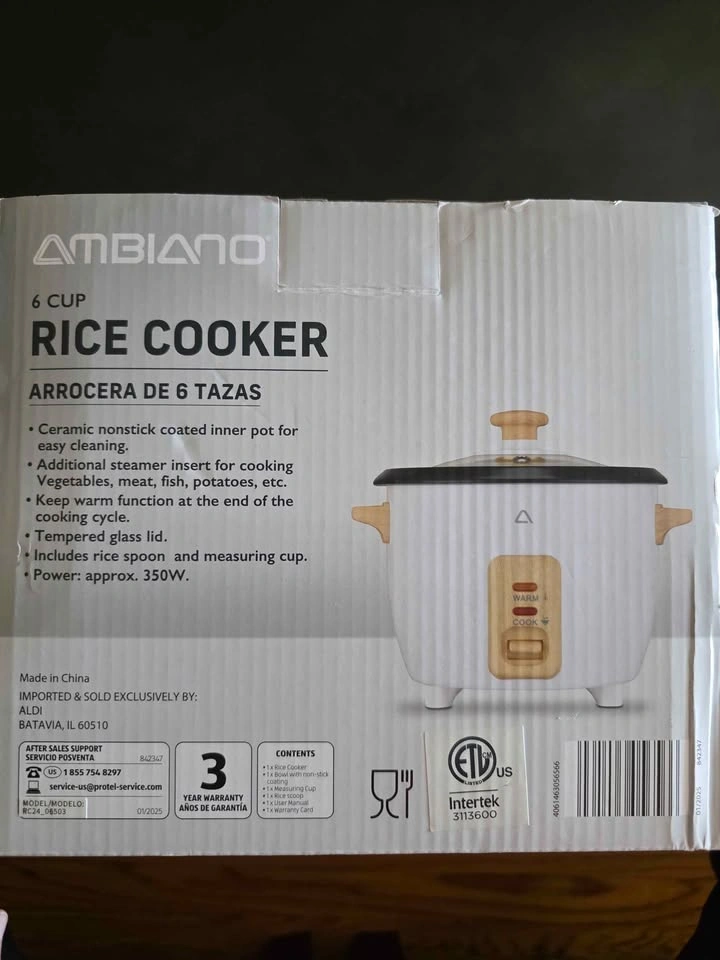 Ambiano 6-Cup Rice Cooker with Steamer (NEW in box) - photo 2