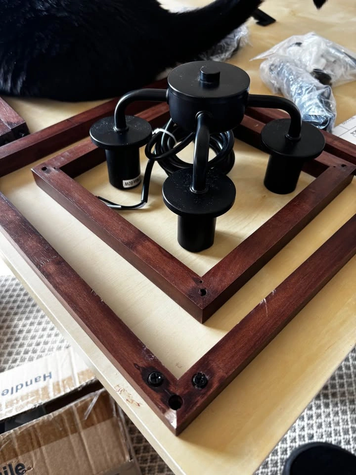 4-Light Lantern Pendant Light, Black Wood Cage Farmhouse Chandel - photo 5