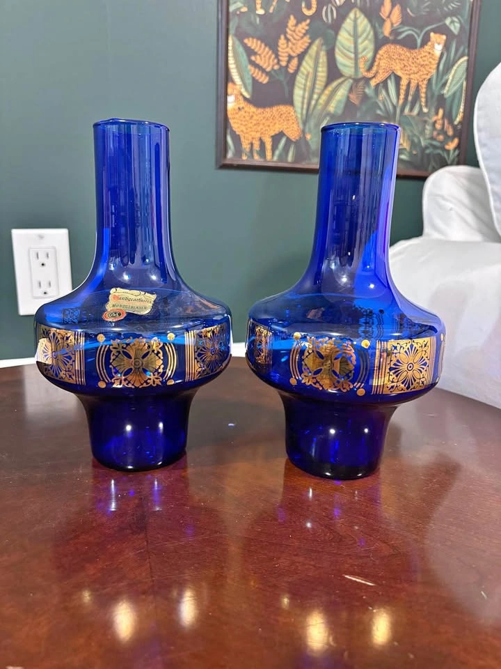 Vintage German Cobalt Blue Glass Vases