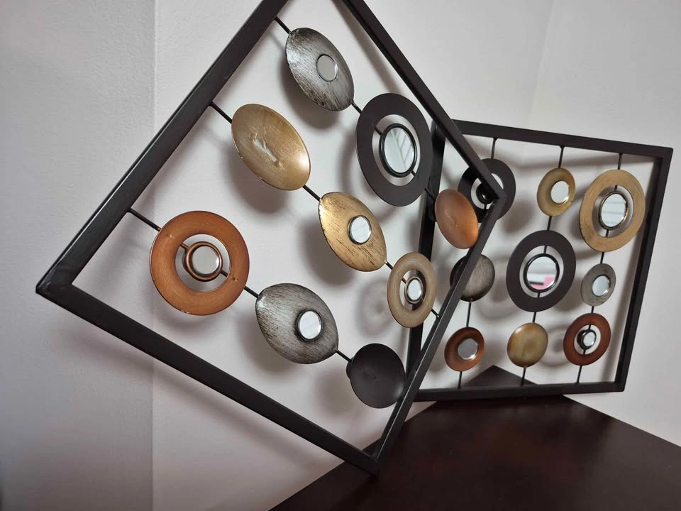 Set of 2 Geometric Metal Wall Art – Mirrored Accents - photo 2