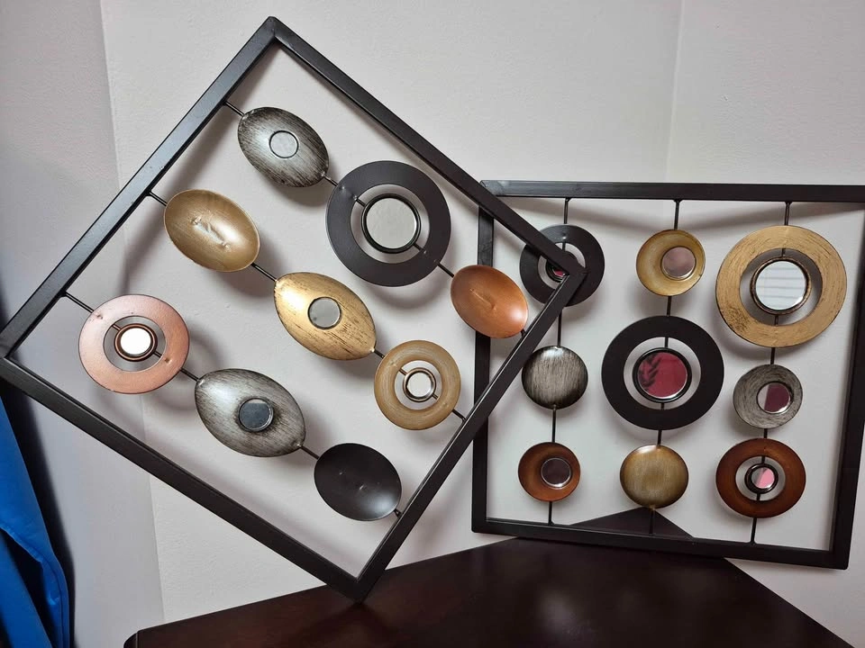 Set of 2 Geometric Metal Wall Art – Mirrored Accents - photo 3