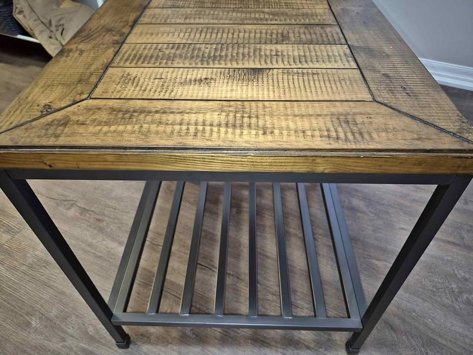 Industrial Side Table – Solid Wood Top & Metal Base