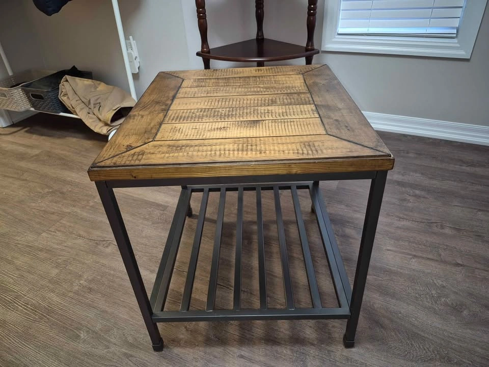 Industrial Side Table – Solid Wood Top & Metal Base - photo 2