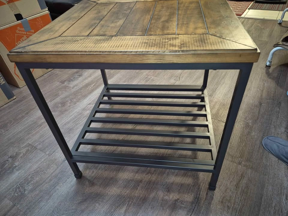Industrial Side Table – Solid Wood Top & Metal Base - photo 3