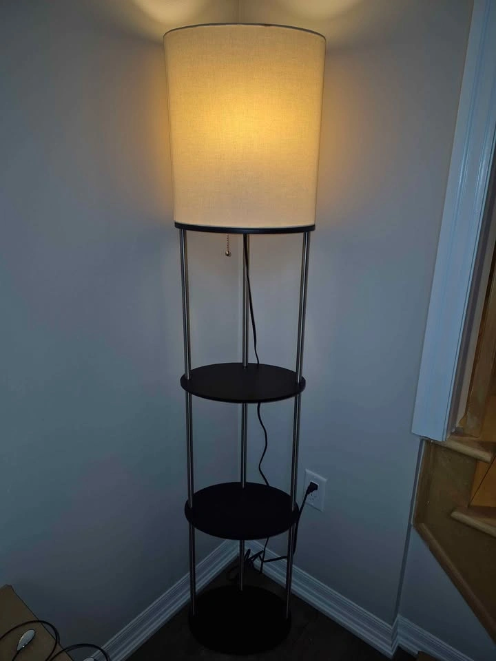 Modern 3-Tier Shelf Floor Lamp – Black & Cream - photo 4