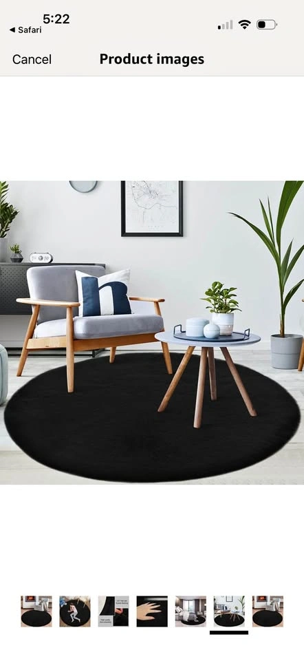 New 4ft Round Faux Fur Black Rug
