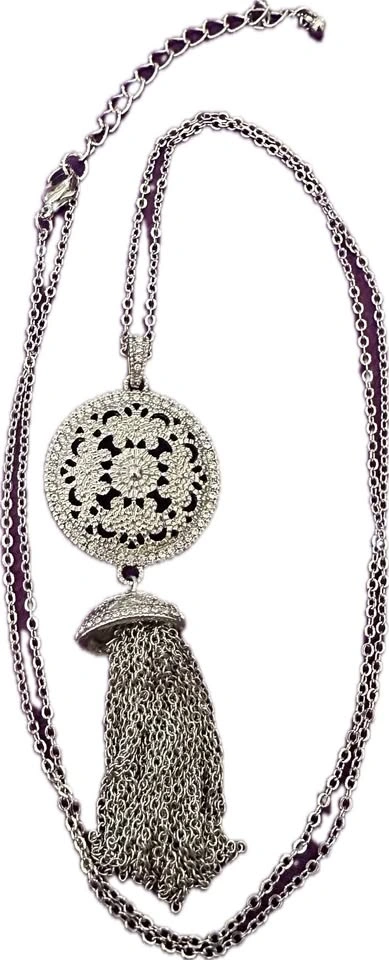 Silver-tone Lucky Brand Medallion Tassel Necklace