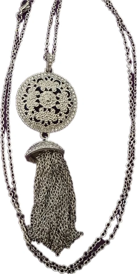 Silver-tone Lucky Brand Medallion Tassel Necklace - photo 2