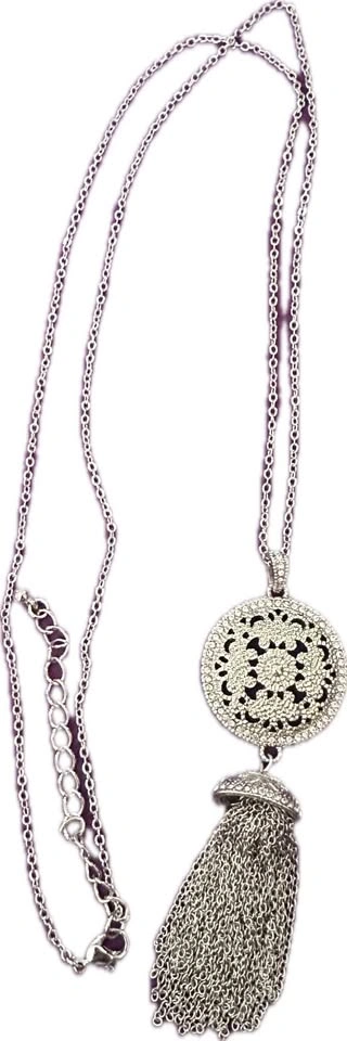 Silver-tone Lucky Brand Medallion Tassel Necklace - photo 3