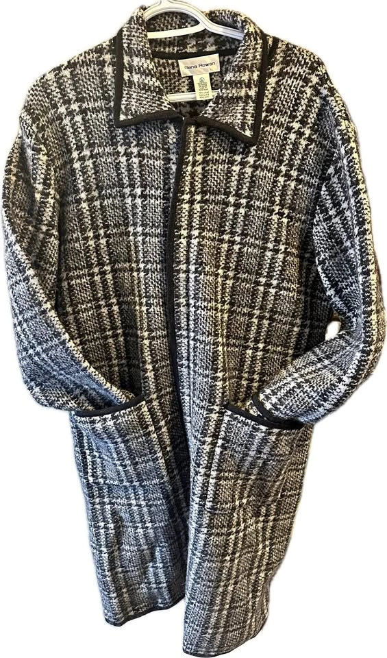 Vintage Rena Rowan Wool Sweater Coat XL Plaid