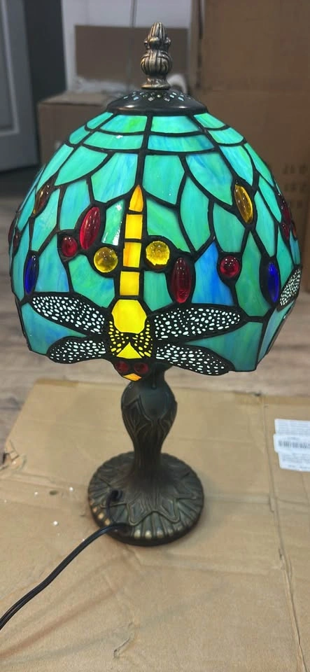 Beautiful Tiffany Style Stained Glass Table Lamp - Green Dragonf - photo 2