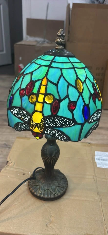 Beautiful Tiffany Style Stained Glass Table Lamp - Green Dragonf - photo 3