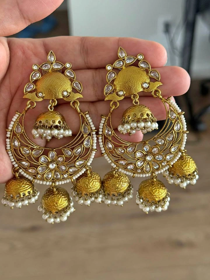 Gold tone pearl stone earrings