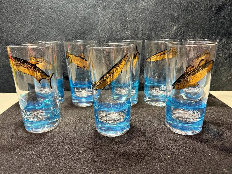 Vintage 1950s Sport Kings Fish World Records Glasses Set