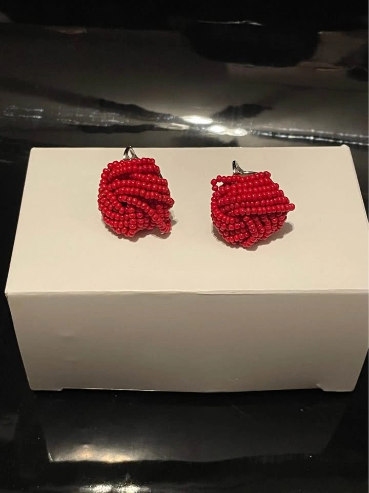 Red Multi Strand Seed Bead Necklace and Earring Set - photo 2