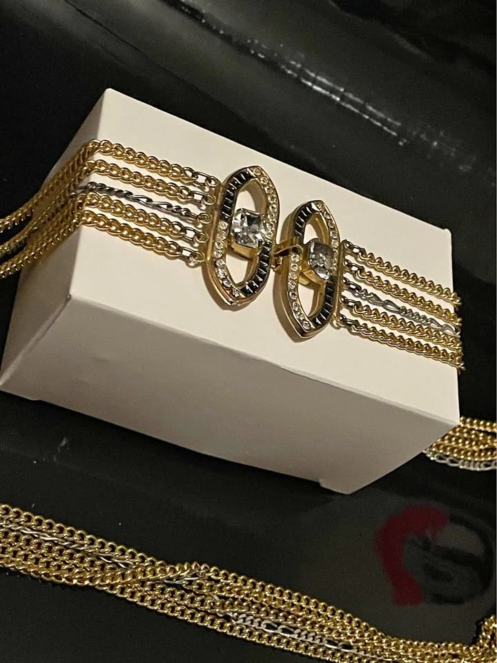 Vintage Multi-Strand Gold and Silver Tone Crystal Necklace
