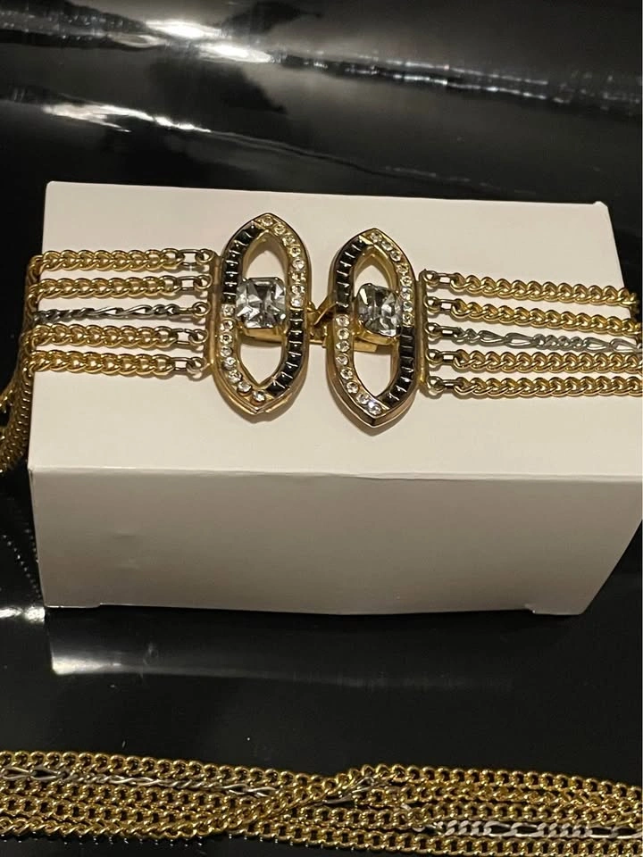 Vintage Multi-Strand Gold and Silver Tone Crystal Necklace - photo 2