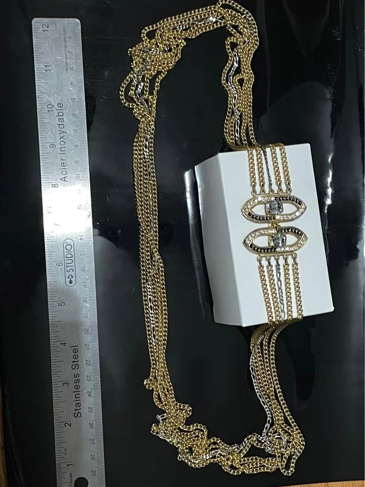 Vintage Multi-Strand Gold and Silver Tone Crystal Necklace - photo 3