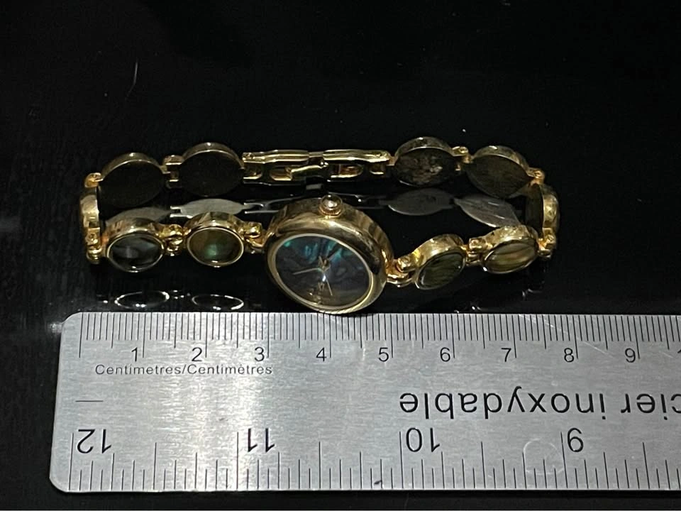 Vintage Gold-Tone Abalone Shell Bracelet Watch - photo 4