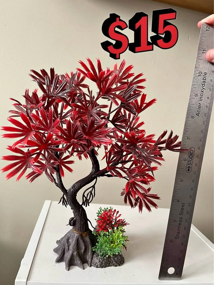 AQUA-FIT Red Japanese Maple Bonsai Plastic Plant 11"