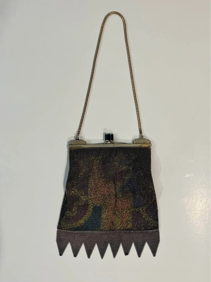 Antique Metal Mesh Flapper Purse Snap Clasp Clutch Painted Mesh - photo 2