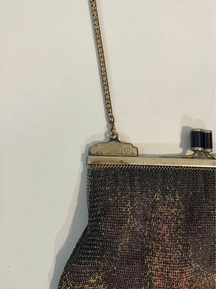 Antique Metal Mesh Flapper Purse Snap Clasp Clutch Painted Mesh - photo 4