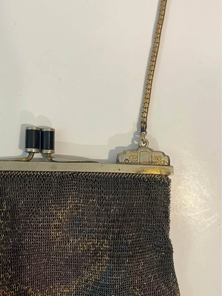 Antique Metal Mesh Flapper Purse Snap Clasp Clutch Painted Mesh - photo 5