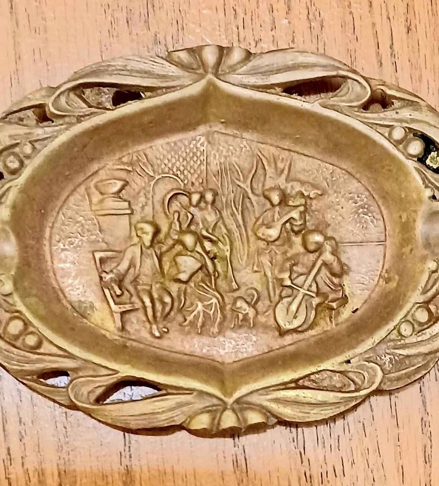 Vintage Etched Brass Ashtray