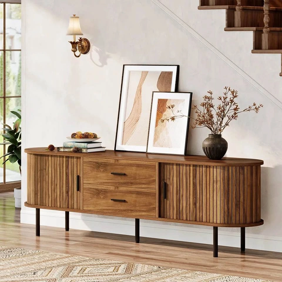New in Box 70" Mid-Century Modern Low Console Cabinet