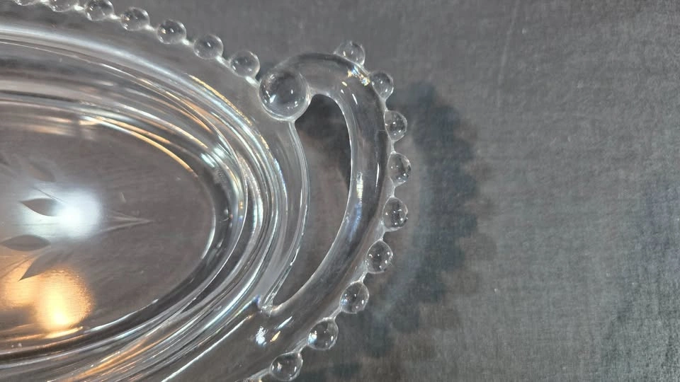 Glass Oval Serving Dish with flower Design and beaded edge - photo 2