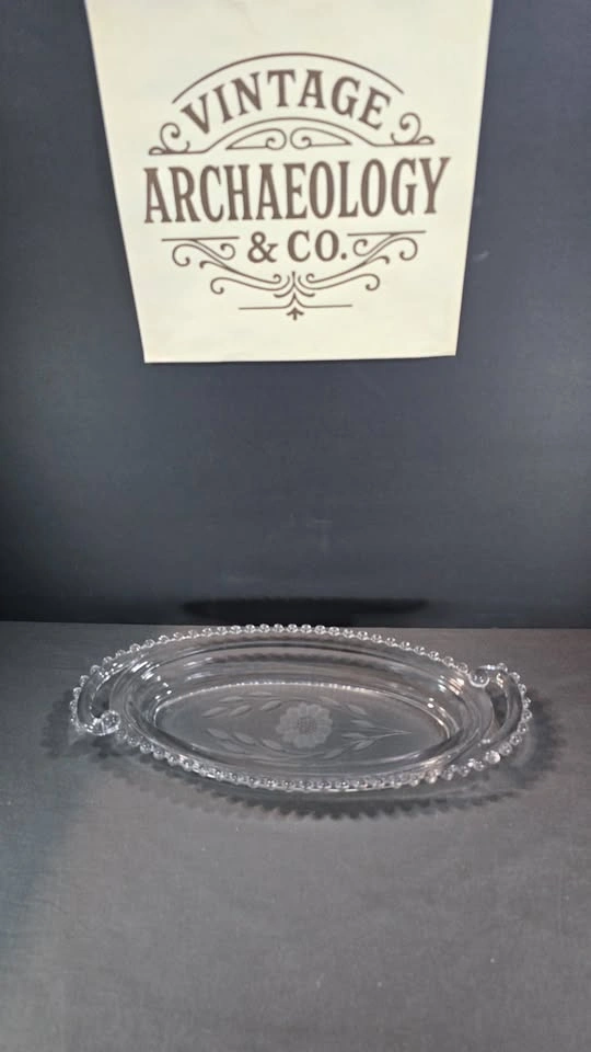 Glass Oval Serving Dish with flower Design and beaded edge - photo 4